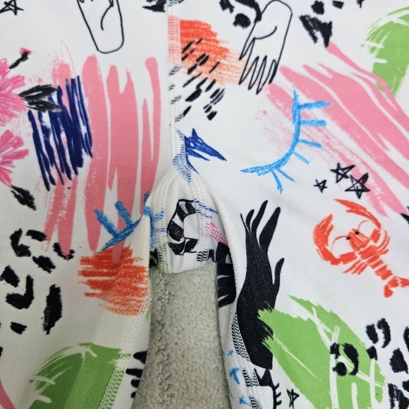 Betsey Johnson M size colorful drawing White Black Pink Green Athleisure Legging - Picture 4 of 4